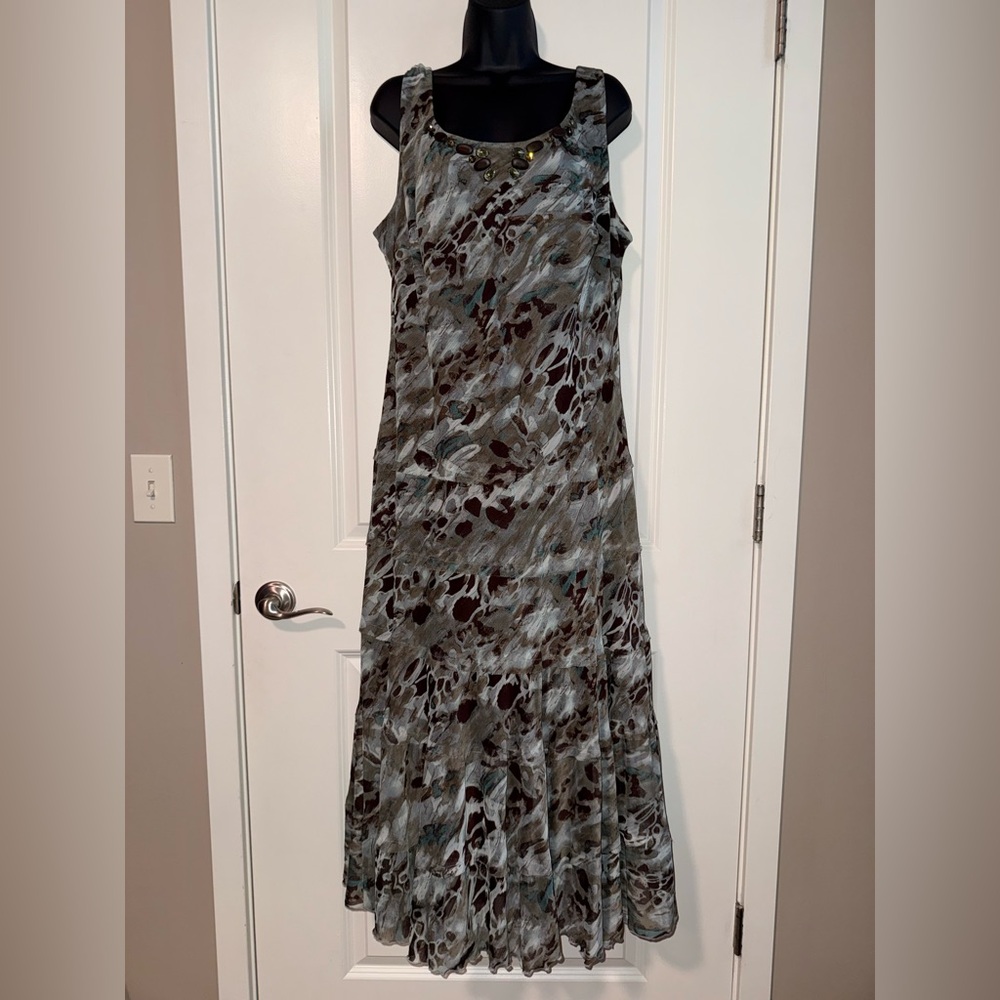 Jessica Howard Brown and Blue Patterned Maxi Dress w/ Beading Size 20W